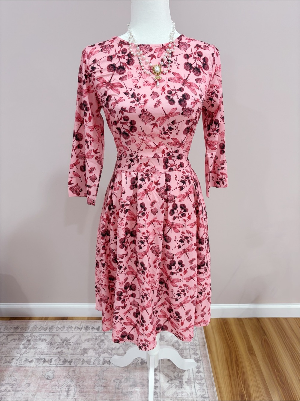 Pink Floral Fit-and-Flare Dress